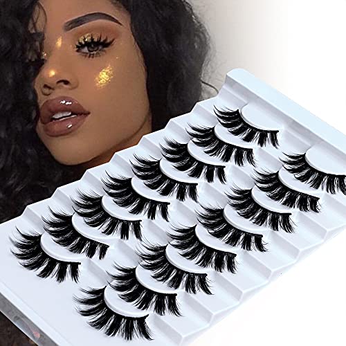 Joeschan False Eyelashes Natural Look Wispy Lashes 8 Pairs Faux Mink Lashes Pack Fluffy Fake Lashes 8D 18mm Long Soft Eye Lashes Extension Multipack