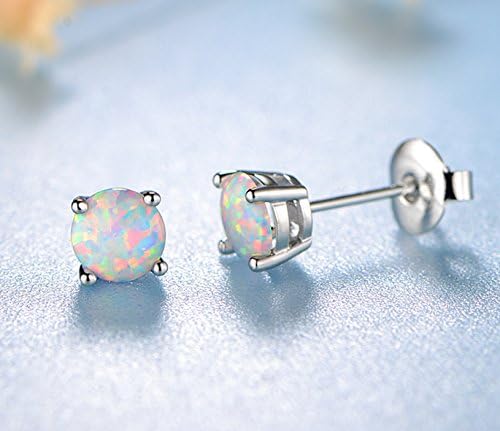 Stunning Rose Gold Plated Opal Studs, 18K Rose Gold Plated Opal Stud Earrings 6MM Round For Women - Image 9