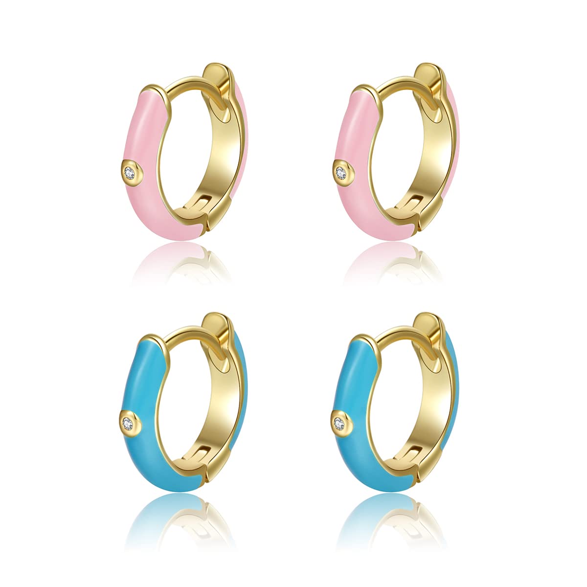 DORAFOEnamel Earrings for Women, 18K Gold Plated Enamel Hoop Earrings Colorful Gold Huggie Hoop Earrings for Women-10mm