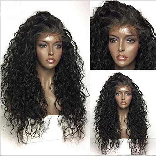 100% Malaysian Virgin Human Hair Glueless Full Lace Wig Deep Curly Free Part Lace Front Wig with Bleached Knots Baby Hair (16"Lace Front Wig)