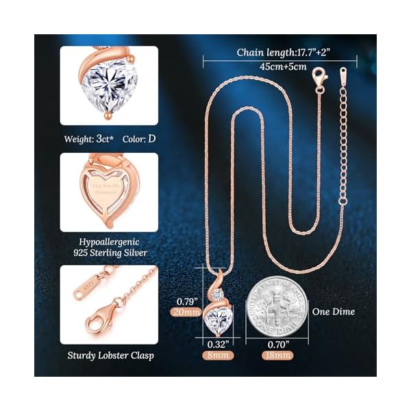 Moissanite Heart Pendant Necklaces for Women, 925 Sterling Silver Necklace with Birthstone, Ideal Anniversary Present or Birthday Christmas Valentine Mothers Day Jewelry Gifts for Mom Wife Her Girlfriend - Image 5