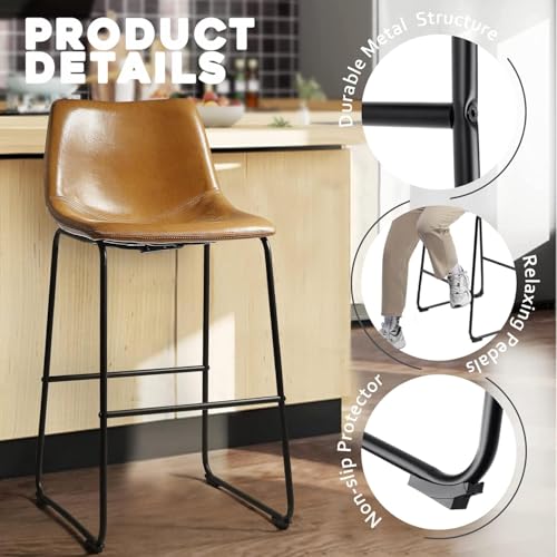 Image of Waleaf 30 Inch Counter Height Bar Stools Set of 3, Faux Leather Bar Chairs