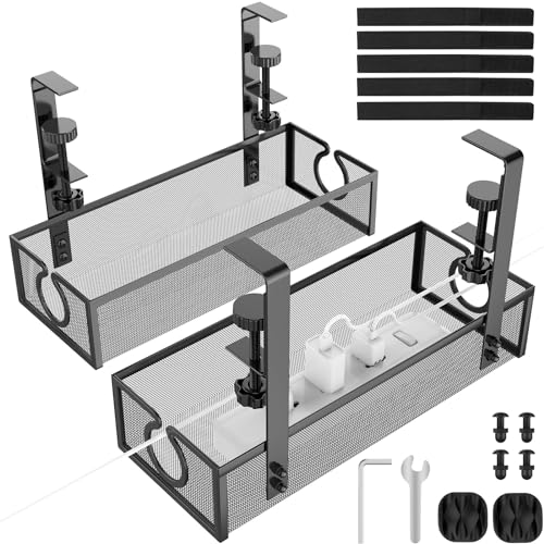 DECOHOME Bandeja de gestão de cabos para debaixo da mesa, cesta de cabos de malha sem berbequim para gerir cabos e extensões de alimentação, organizador de cabos sem parafusos para o