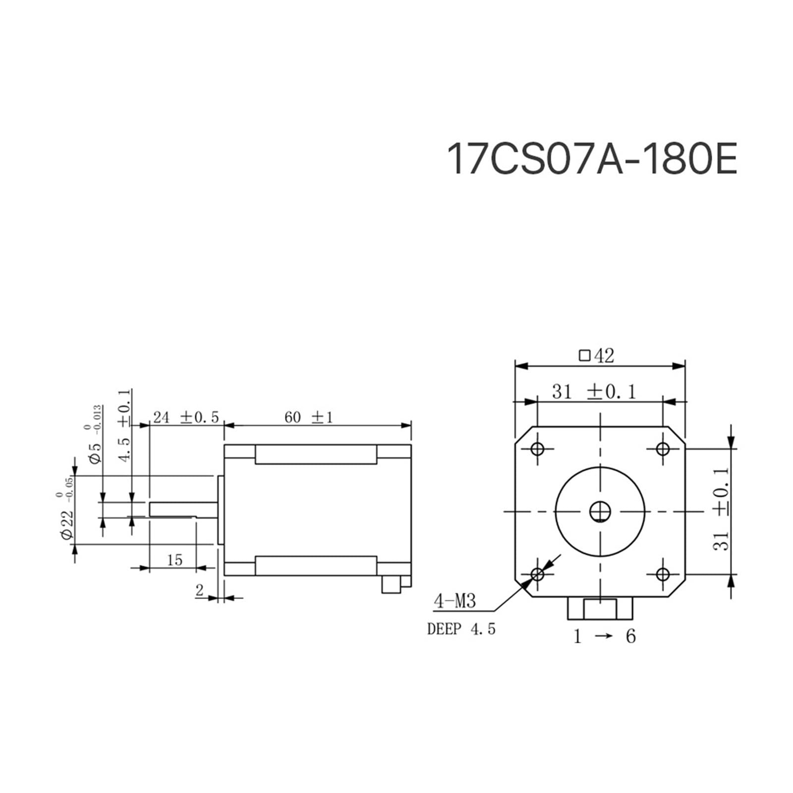 Moteur pas à pas 60mm 2 phases 71Ncm 1.8A moteur pas à pas avec câble 4 fils 17CS07A-180E 1 pièces