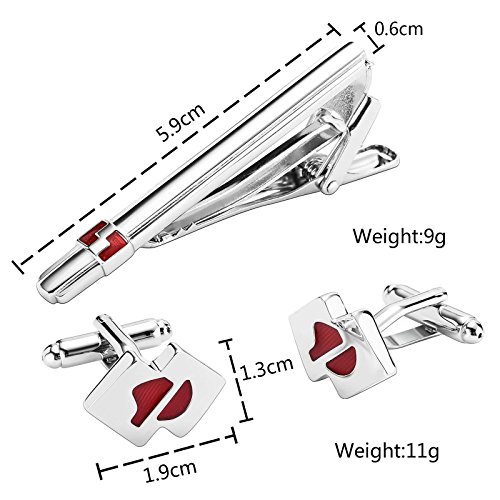 Beydodo Alfiler overhemd voor heren, zilver, rood, naalden en manchetknopen, geometrisch - Image 3