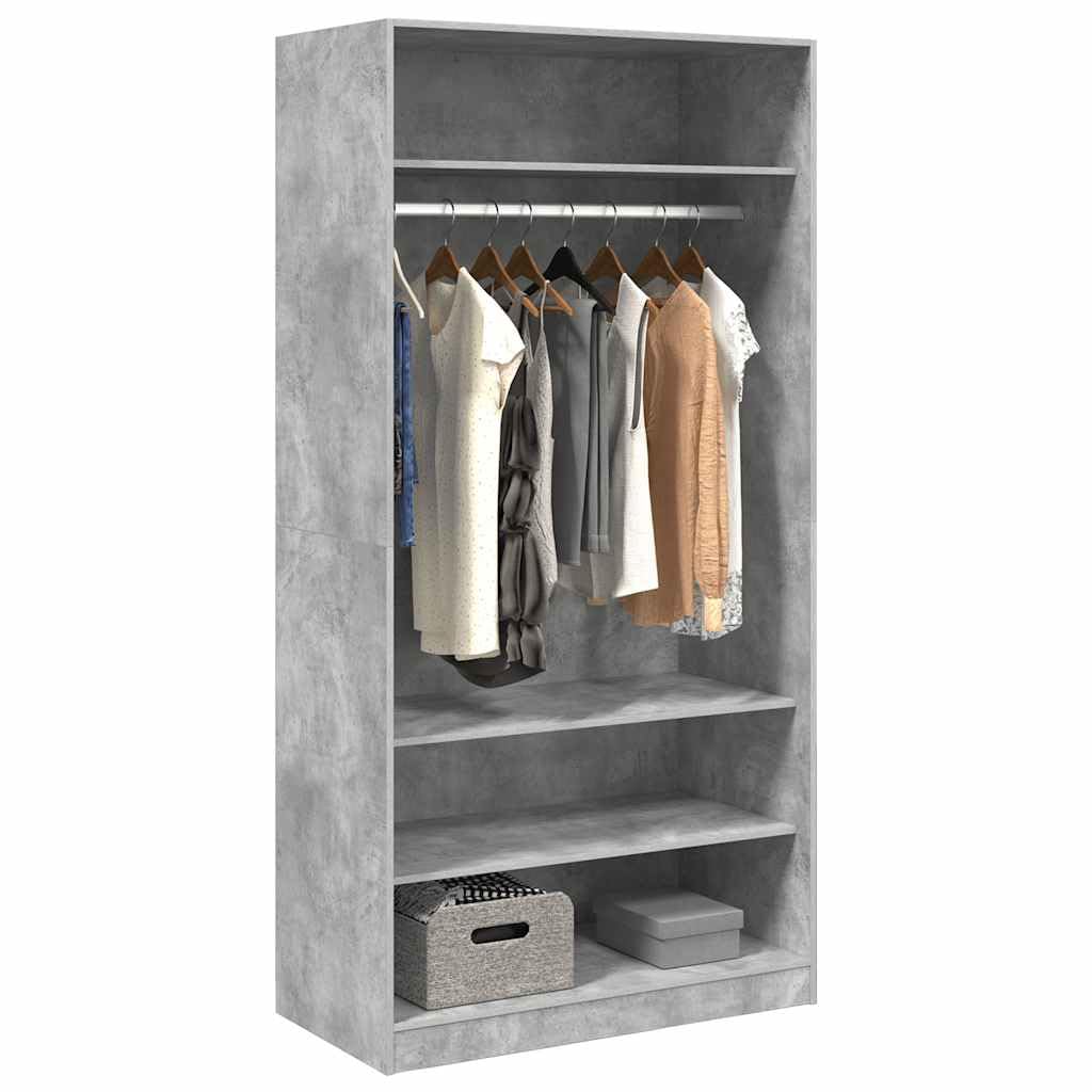 Kleiderschrank Betongrau 100x50x200 cm Holzwerkstoff mit Schiebetüren, 3 Fächer, Hängestange, vielseitiges Aufbewahrungssystem für Schlafzimmer Flur Kinderzimmer und mehr