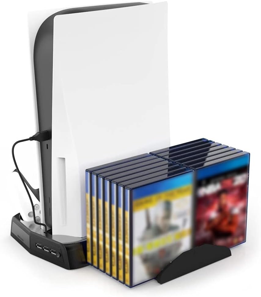 Charging Station Dock with Controller Charger Ports & Retractable Game Discs(16x) Storage Rack for DE/UHD Disk Storage Case