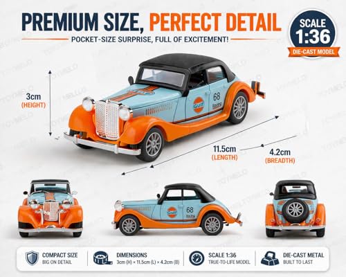 Image of 1:36 Scale Vintage Die-Cast Classic Car Model Toy | Pull Back Sports Car Toy with Openable Doors | Premium Alloy Vehicle Toy for Kids & Collectors | Racing Edition | Design as Per Stock