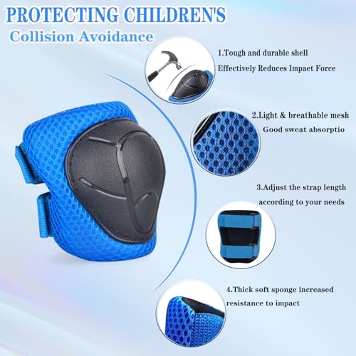 Kids/Youth Knee Pads and Elbow Pads Set for Kids 3-14 Years Boys Girls Protective Gear Set Adjustable Knee Pads, Elbow Pads, Wrist Guards Skateboard Skating Skiing Cycling Biking Running Scooter - Thumbnail 2