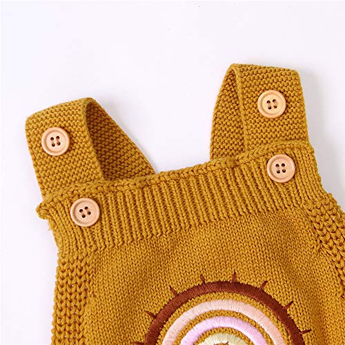Infant Baby Girls Knitted Jumpsuit Embroidered Rainbow Pattern Romper Basic Bodysuit Bib Overall Shorts (Brown, 6-12M) #TOP3