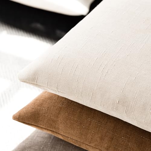 Image of Foindtower Pack of 2 Soft Textured Throw Decorative Pillow Covers Square Accent Solid Cushion Cover Cozy Farmhouse Pillow Case with Zipper for Couch Sofa Bedroom Living Room 20x20 Inch, Light Beige
