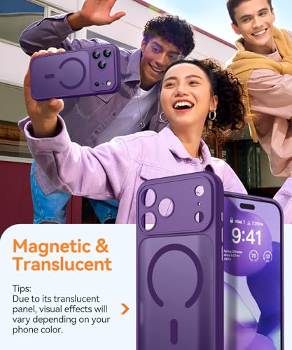 Image of CANSHN Magnetic Compatible with iPhone 17 Pro Case, Upgraded [Full Camera Protection] [Compatible with Magsafe] [Translucent Matte] Shockproof Protective Phone Cover 6.3 Inch - Deep Purple