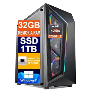 Pc Gamer Computador Cpu Ryzen 7 5700G / SSD 1TB M.2 NVMe / 32gb Memória Ram Ddr4 / Windows 11 Pro