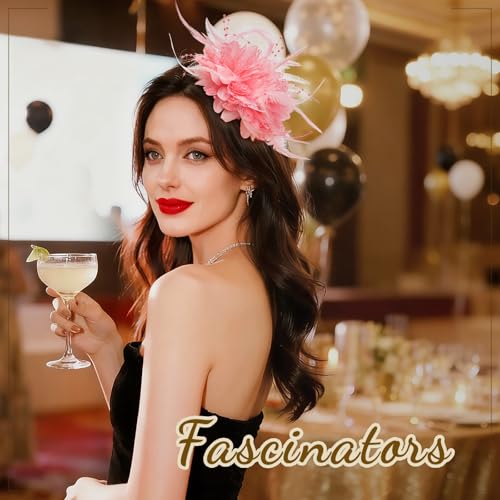 Image of DRESHOW Womens Fascinators Hats Tea Party Hats for Women Pearl Lace Feather Hat Vintage Derby Hats for Wedding Cocktail