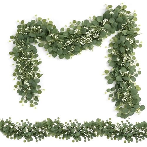 2 Pack Artificial Eucalyptus Garland 5.9ft Faux Green Hanging Plant Vines Ivy Garland Perfect for Spring and Winter Decoration Dining Table Wedding Party Home Decoration