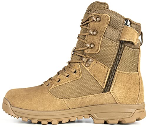 LAPG Men’s Sector 8” Waterproof Side-Zip Duty Boots, Breathable & Comfortable Tactical Hiking Combat Boots for Men, Coyote2