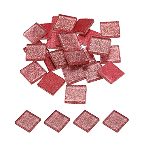 sourcing map Mosaïque Carrelage Tuile Tesselle, Verre Éclat Cristal Vrac Carré Paillettes Carreaux 2x2cm pour Maison Décoration, Artisanat, Pack de 25(100g, Rose)
