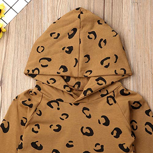 Kidsa Baby Toddler Boy Girl Spring Fall Clothes Leopard Hoodie Sweatshirt Pants Set 4Pcs Tracksuit Outfits Sets Brown #TOP2