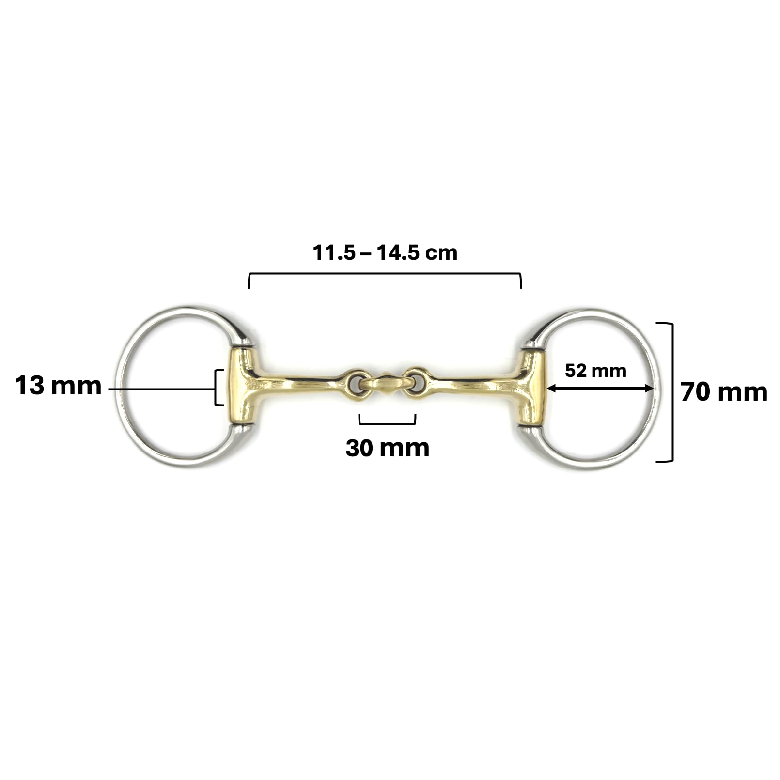 ES0013 Gebiss Olivenkopfgebiss Olivenkopftrense Doppelt Gebrochen aus Kupfer Edelstahl Ringdurchmesser 70 mm Gebissstärke 13 mm (11.5 cm)