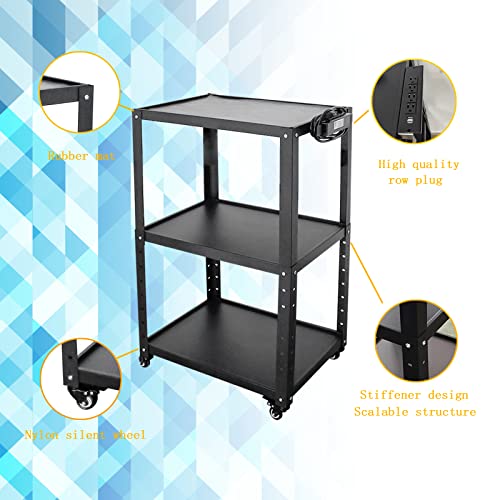 Steel AV Cart, 24-38\" Height Adjustable AV Presentation Cart for Video Projector, TV, Laptop Computers, Printers, Metal Construction Rolling Storage Cart, Suitable for Office and School(41Inch)