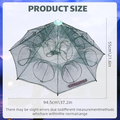 Image of Proberos Fishing Net, Foldable Fishing Net with Reinforced Ribs 24 Holes Automatic Fish Trap, Portable Nylon Lobster Crab Trap Cage Basket Tool for Fishing(12 Sides 24 Holes)