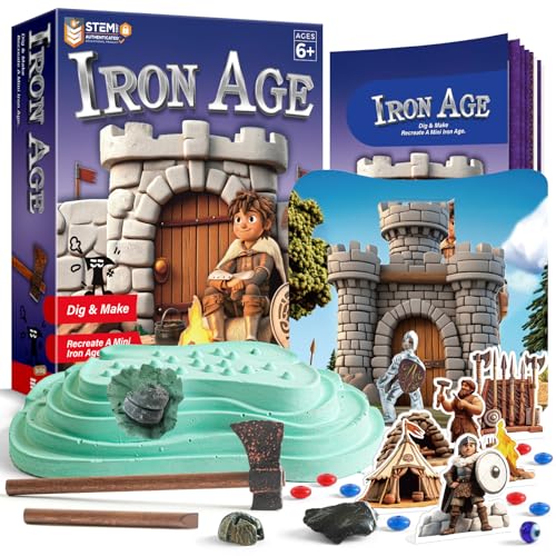 Image of EDUMAN Iron Ages Fossil Dig Kit for Kids, Dig it Up Ancient Creatures Kit, Archaeology Kits with Mining Kit Tools, Educational Toys & Stem Toys for Kids Age 6 for Boys Girls