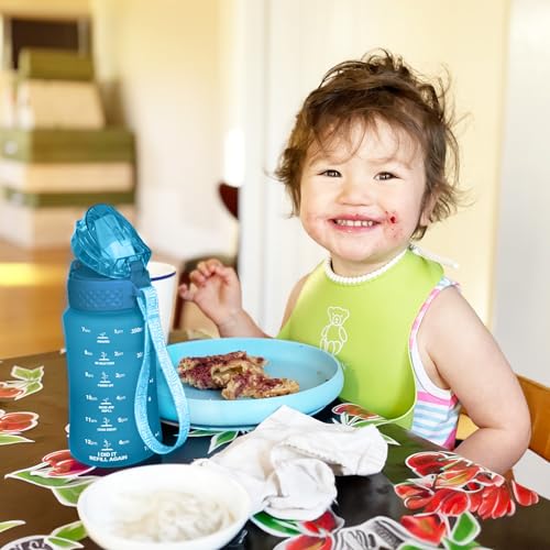 Oldley J-PB350-BU Kids Water Bottle For School, 12 Oz (2 Lids) Bpa-Free Reusable Leak-Proof Durable Tritan Plastic Water Bottles thumb #5