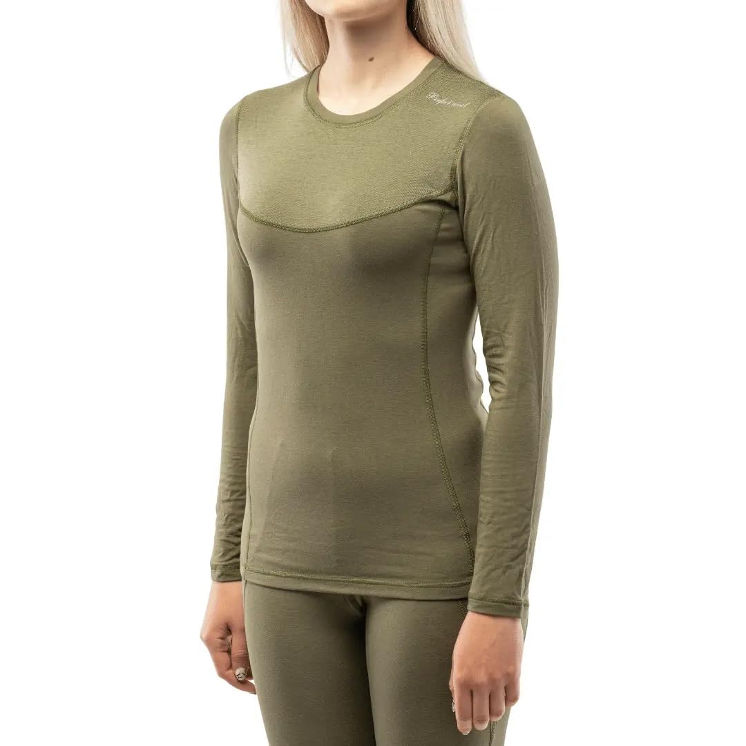 T-Shirt a Maniche Lunghe Merino | Abbigliamento Termico | Eco Fibre di bambù | T-Shirt a Maniche Lunghe in Lana Merino (DE/NL/SE/PL, Alphanumeric, S, Regular, Regular, Khaki)