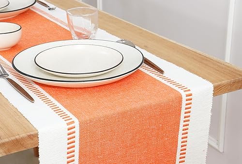Image of North Field Handwoven Soft Cotton Table Runner for 4-6 Seater - Handloom Traditional Indian Design - Eco-Friendly Dining Decor - 100% Cotton | 14X54 Inch | 0.5 Kg (Orange)