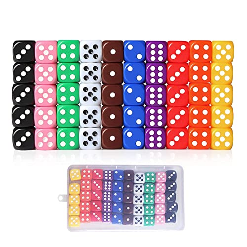 Reccisokz Lvcky 50Pcs 6 Sided Bright Color Dices Dotted Dice Game Set with Velvet Bag Bar KTV Party Math Tutoring 16mm Mixed Color Great Alternative to Standard Game dice