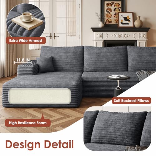 Image of Boneless Couch, Modular Sectional Couches for Living Room, U-Shaped Cloud Couch Sofa with Deep Seat, Fluffy Corduroy Upholstered Corner Sofa