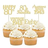 Gyufise 30Pcs Gold Glitter 80th Birthday Cupcake Toppers Vintage 1943 Awesome Since 1943 Hello 80 Cake Topper Seventy 80 & Fabulous Cupcake Picks 80th Birthday Cake Decorations Supplies