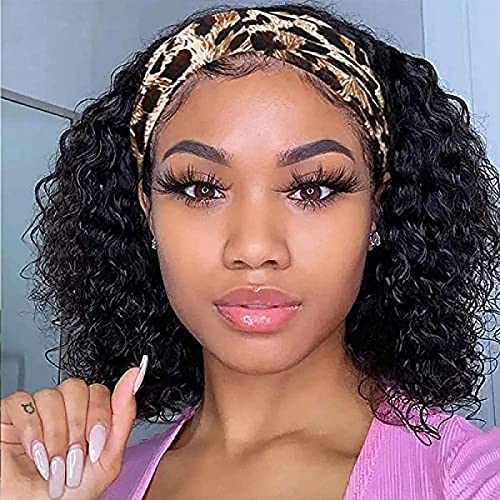 Natural Black Kinky Straight Real Human Hair Ponytail Extension Hair Piece for Black Women Afro Puff Clip in Drawstring Pony Tail Hair Extensions Pieces (10 inch 250g, body wave headband)