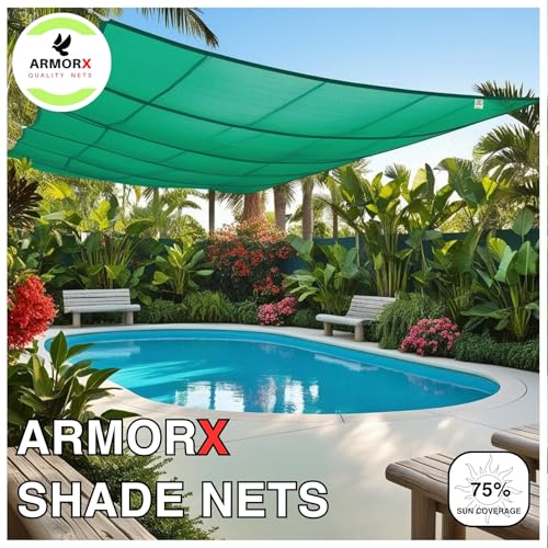 Image of ARMORX Shade Net /Shade Cover for Garden, Greenhouse, Privacy Fencing - UV Stabilized 75% Sun Block with Eyelets Attached for Easy Installation - Green - 10ftx5ft