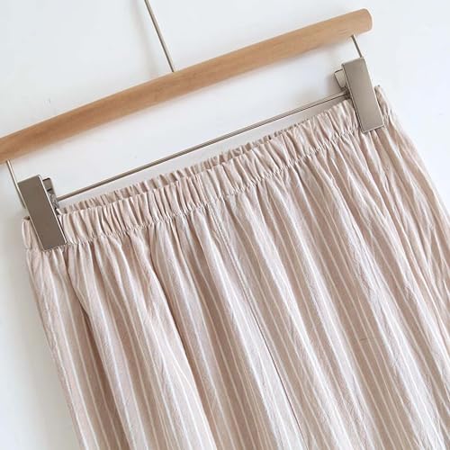 Classical Traditional Japanese Style Pajamas, Stylish Cotton Bathrobe Kimono Pajamas Casual Clothes for Men and Women, Beige Stripe4