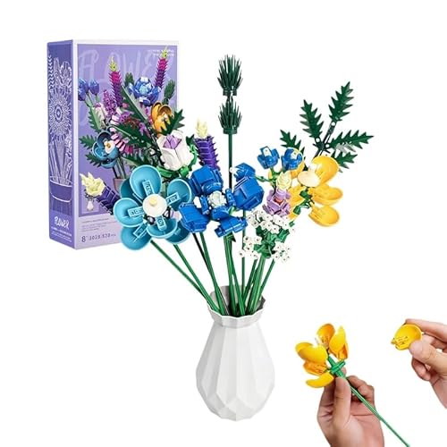 Yuandream Bouquet de Fleurs Sauvages avec Vase, 528 PCS Fleurs Artificielles Accessoires Décoratifs pour La Maison, Coffret Cadeau de Noël de Plantes artificielles pour Hommes, Femmes et Enfants