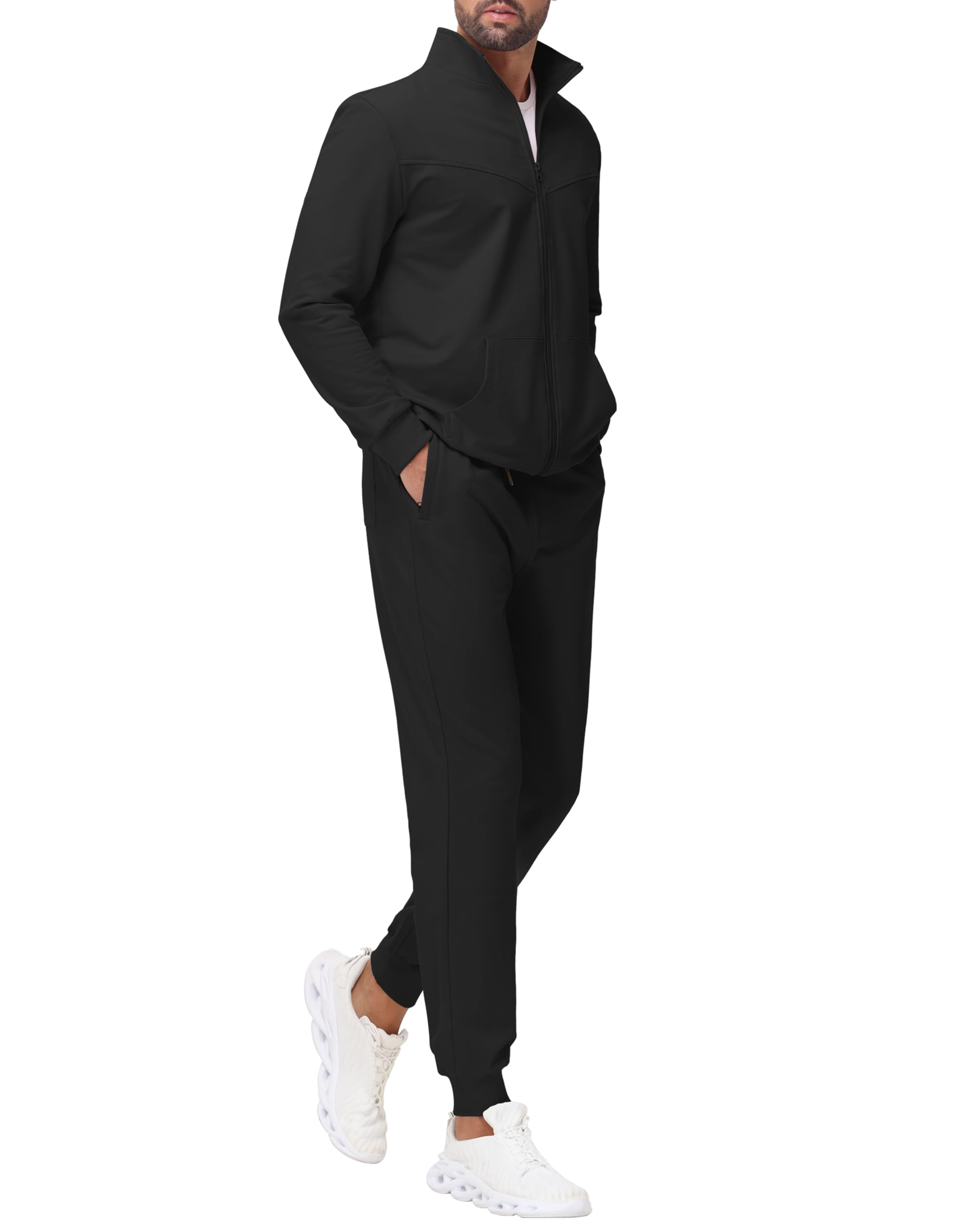 JWM Mens Cotton Sweatsuit Set - Full Zip Hoodie Jogger Pants Soft Casual Loungewear Gym Travel Outfit with