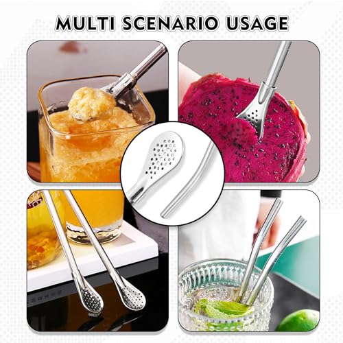 4PCS Pajitas de acero 304 inoxidable, Pajitas Reutilizables Acero Inoxidable, Pajitas de acero inoxidable con cuchara de filtro, pajitas de metal, con cepillos de limpieza,Filtrar,para zumos y bebidas - imagen 6