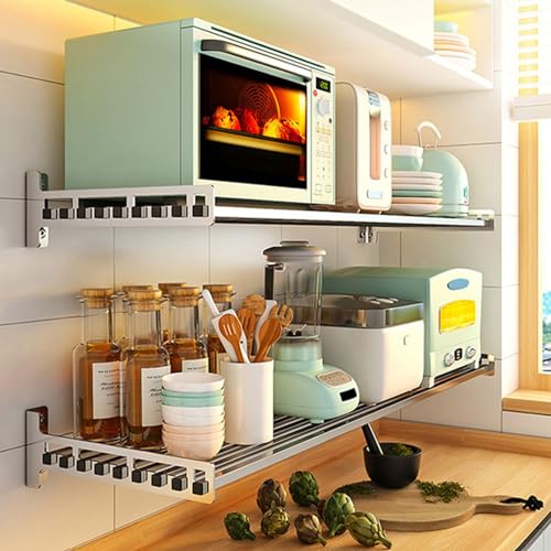 Estante para horno microondas, solución de almacenamiento de acero inoxidable montado en la pared