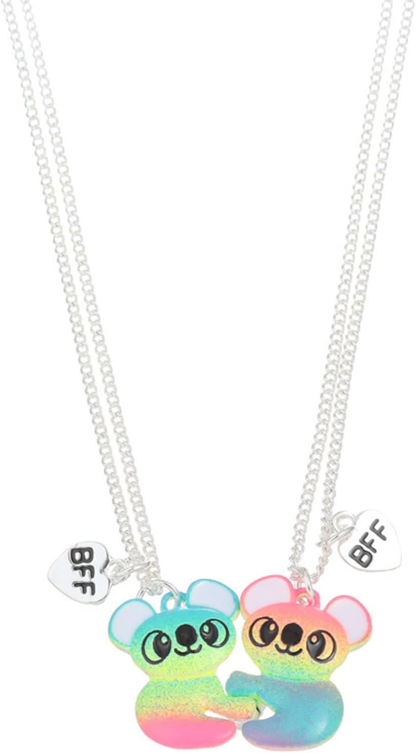 2Pcs Set Best Friends Half Broken Heart Koala Panda Engraved BFF Pendant Necklace for Women Men Forever BFF Friendship Jewelry Lovely Animal Rainbow Necklace Birthday Gift-A koala 1