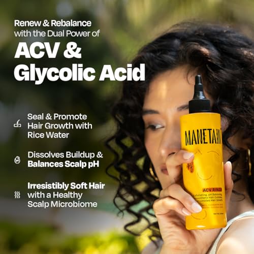 Image of MANETAIN Apple Cider Vinegar Hair Rinse 200ml - Clarifies Scalp, Removes Buildup & Dandruff - With Glycolic Acid & Fermented Rice Water - Sulfate-Free, Boosts Hair Growth & Shine