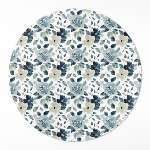 Tapis vinyle haut de gamme durable et élégant fleurs peintes rond - 2