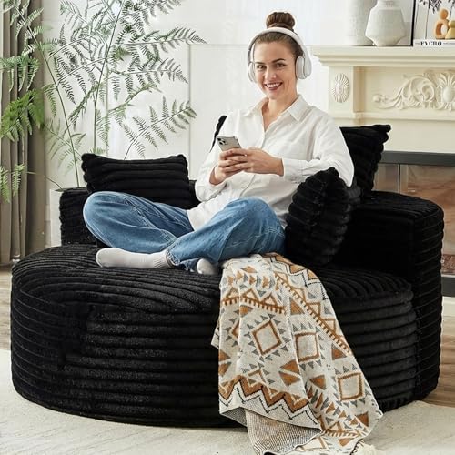 Sillón redondo plegable peluche Negro miniatura 1