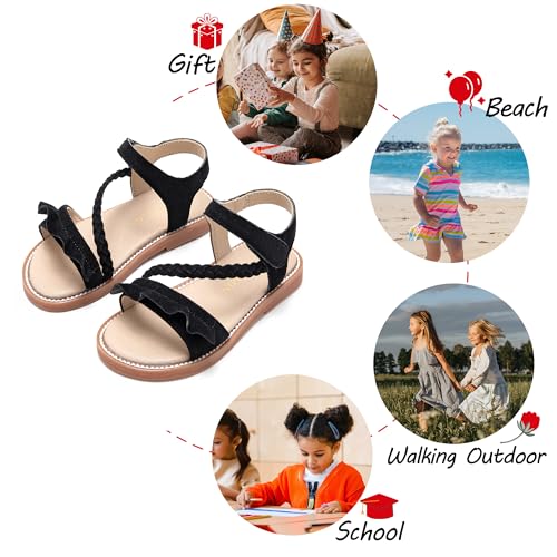 Image of PHIRAMIN Toddler Girl Sandals - Flower Girl Dress Shoes Open Toe Little Kid Flats