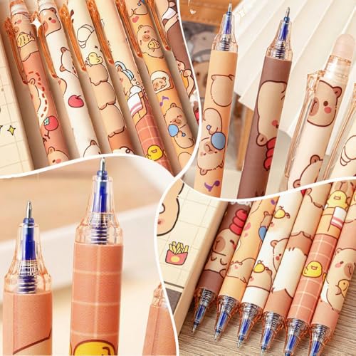 Image of Climberty 6Pcs Erasable Gel Pens with Rubber Eraser Cap Blue Ink Cute Cartoon Capybara Student Writing Pens Office Stationeries Gift Set