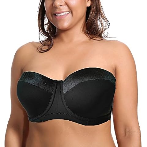 Olivachel Women's Strapless Bra 34-46 C/D/DD/E 1/2 Cup Seamless Plus Size Balconette Bra H059 (Black, 40DDD) Cover