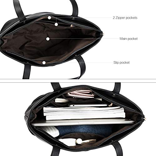 BROMEN Women Handbags Soft Leather Tote Shoulder Bag Work Purses and Handbags for Office Lady Black