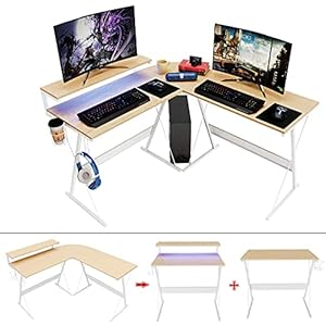 DOMY HOME L字デスク パソコンデスク ゲーミングデスク オフィスデスク PCデスク デスク L字型 ワークデスク オフィスデスク コーナーデスク (ナチュラル, 幅128CM)