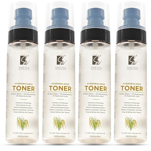 SNEIRA HydroBalance Toner 400 ml, 3% Rice Water, 2% Niacinamide, Enriched with 1% Hyaluronic Acid Exfoliating Face Toner Mist For Pores Tightening Glowing Skin Korean Beauty Secrets For Women & Men