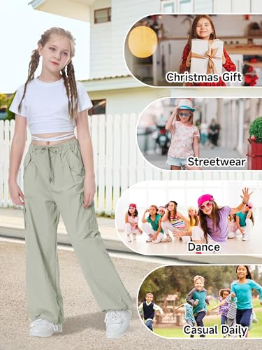 Image of Rolanko Parachute Pants for Girls Y2K Cargo Trousers with Pockets Harajuku Jogger Pants Kids 4-14 Years